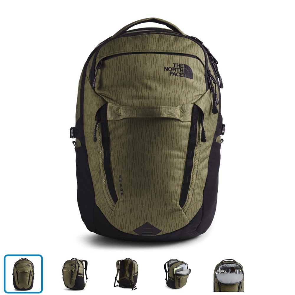 THE NORTH FACE Surge Backpack, Burnt Olive Green Rain Camo Print/ Unisex